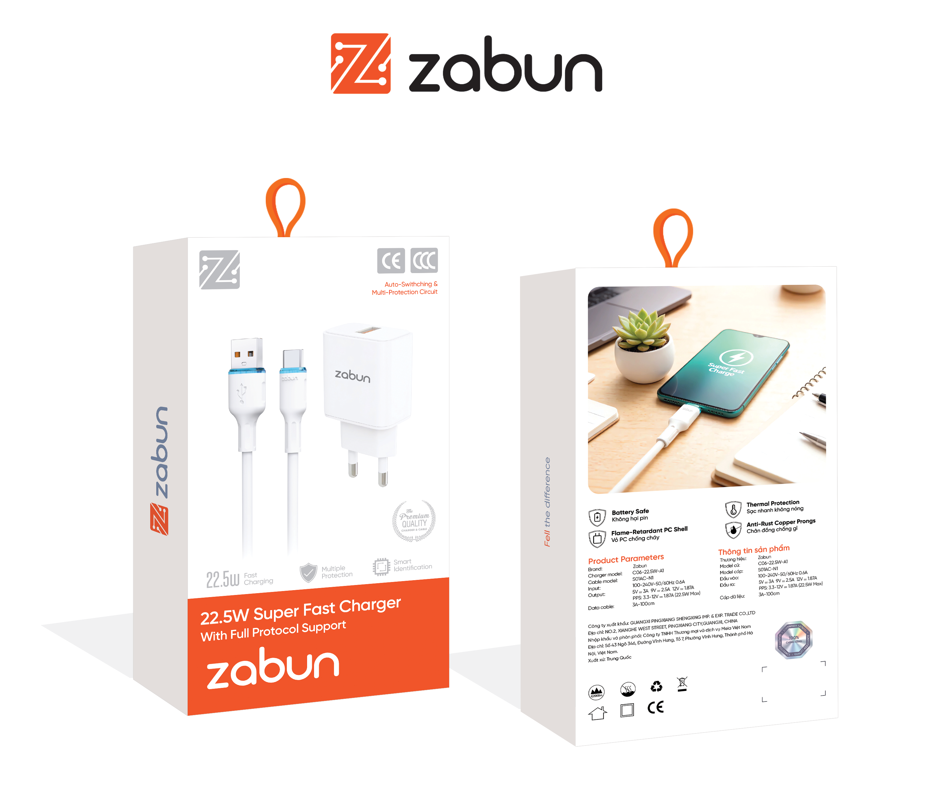 Bộ sạc 22.5w Zabun C06 chân USB-A-Type C